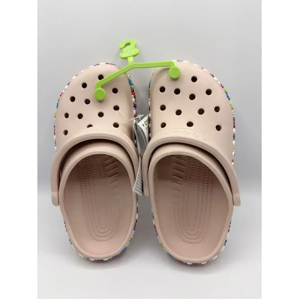 Crocs Kid’s Beaded Band Clog - Multicolor Beads Sandals Beige 211614 Sz J4 NWT